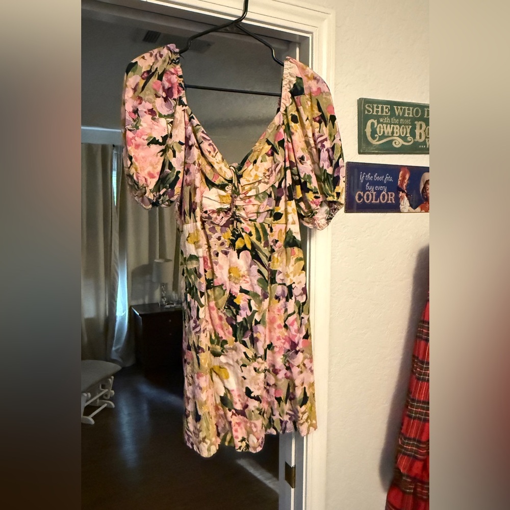 H&M Pink and Green Floral Mini Dress